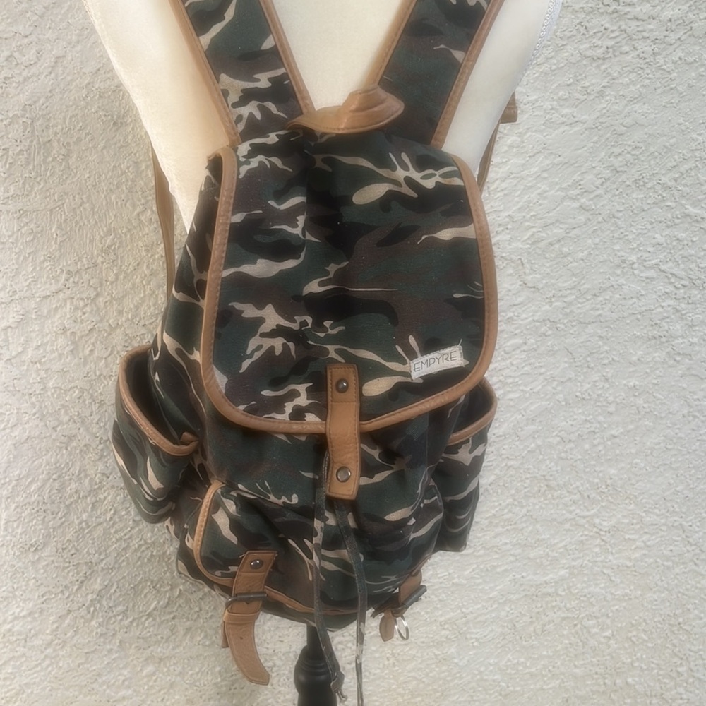 Empyre Women's Canvas Camo Faux Leather Lined Backpack 17"H x 14"W